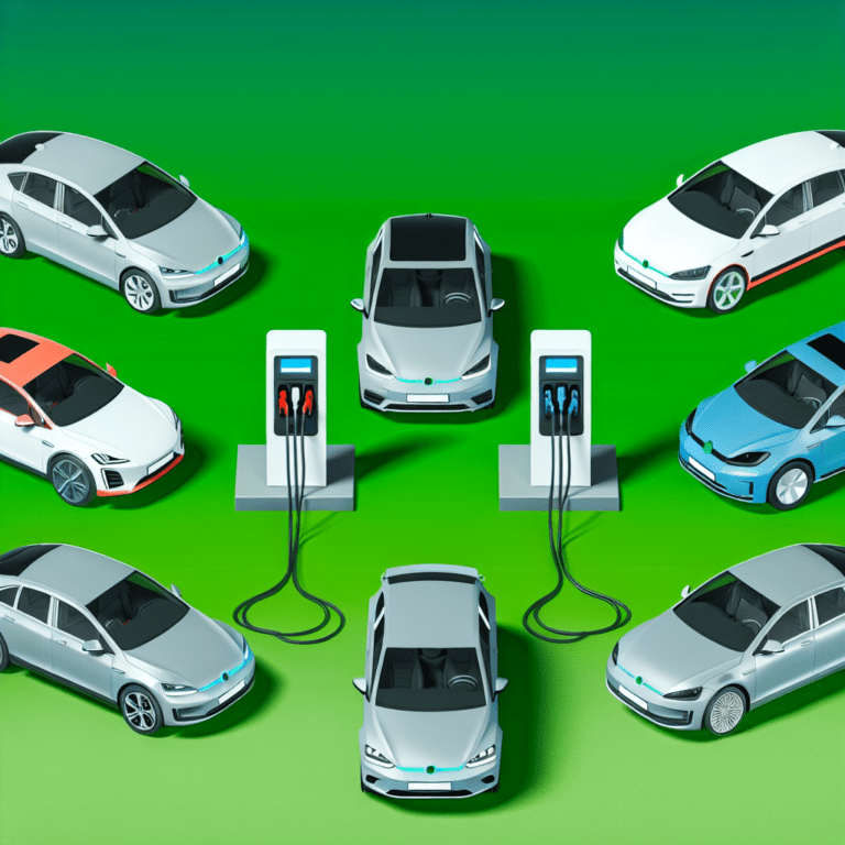 L'image devrait montrer un groupe de 10 voitures hybrides rechargeables de différentes marques et modèles, chacune étant en train d'être rechargée à une station de recharge. Les voitures devraient être alignées de manière symétrique, avec un fond moderne et écologique pour mettre en valeur l'aspect économique et respectueux de l'environnement de ces véhicules.